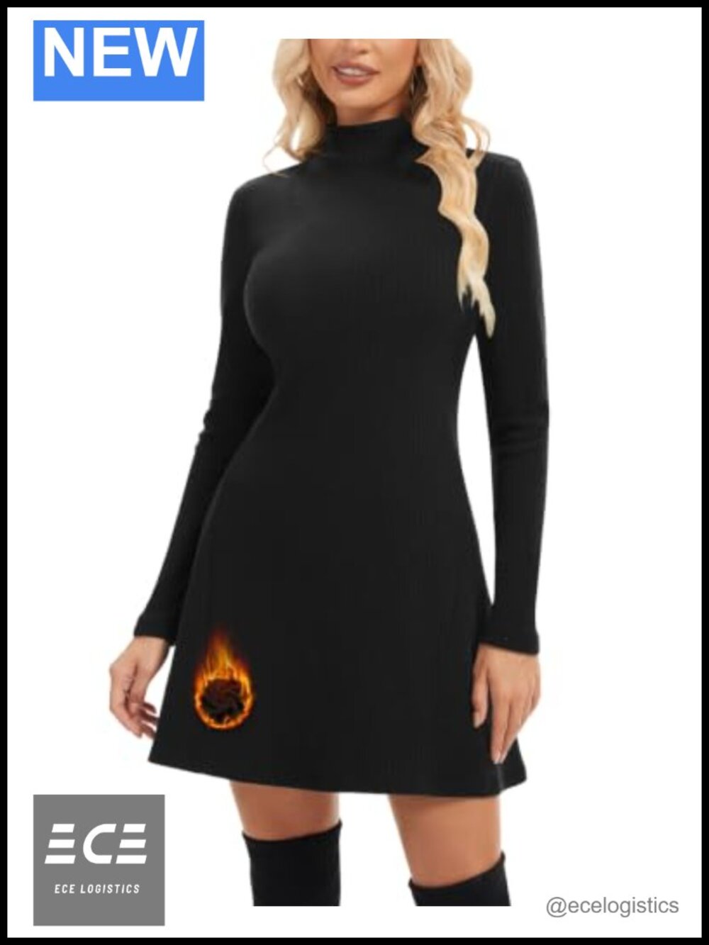 WOWENY Women's Long Sleeve Sweater Dress Mock Neck Ribbed Knit Mini A Line